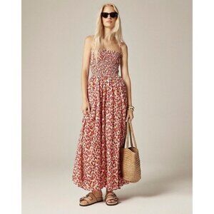 J. Crew NWT Smocked Floral Maxi Dress Raspberry Red White Size Small